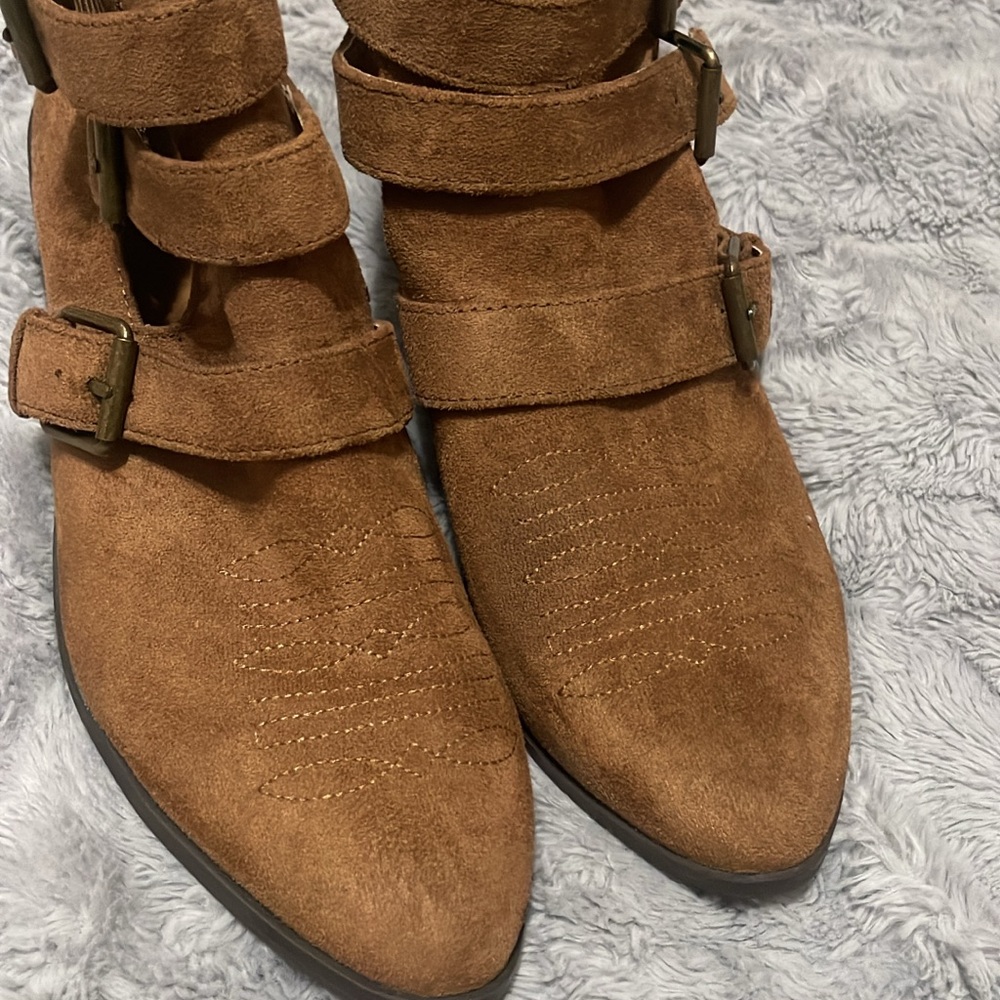 Brown Suede Ankle Boots with Buckles